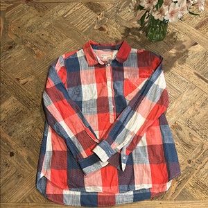Women’s Merona Plaid Casual Red,Blue Top, Size Large